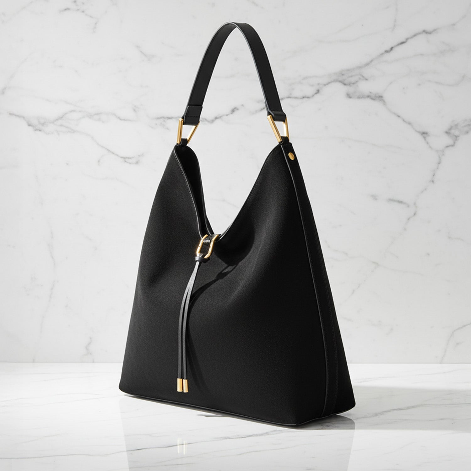 Women’s Slouchy Hobo Bag – Shoulder Bag with Drawstring Detail and Gold Tone Hardware