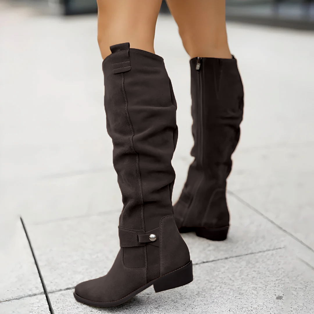 Women’s Knee-High Boots – Side Zip with Strap Detail