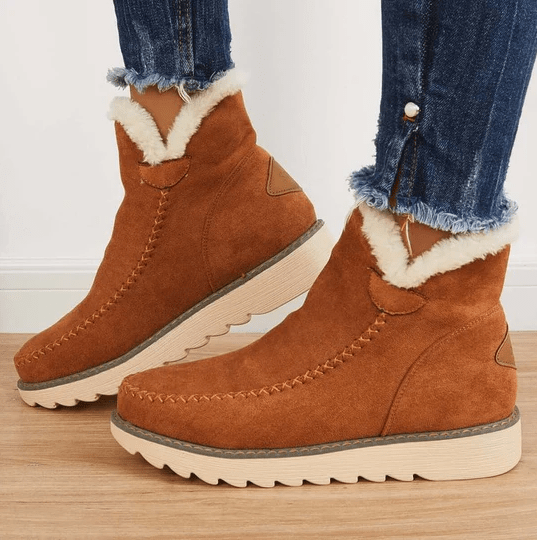 Women’s Chunky Sole Snow Boots – Shearling Trim Ankle Winter Design