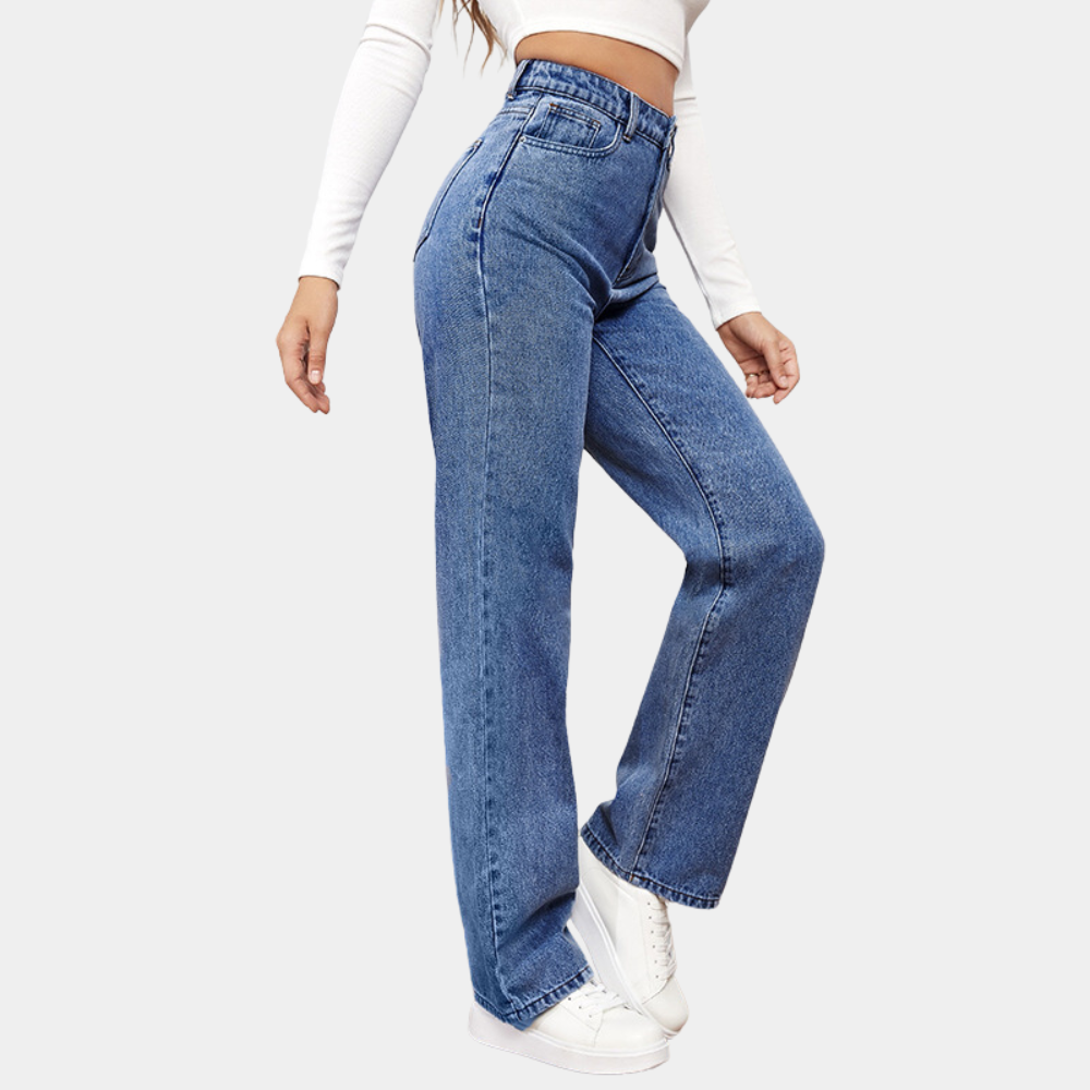 Women's High Waist Wide Leg Jeans - Straight Leg Denim