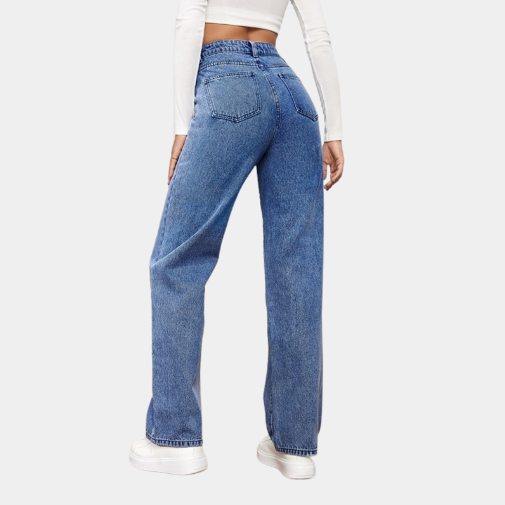 Women's High Waist Wide Leg Jeans - Straight Leg Denim