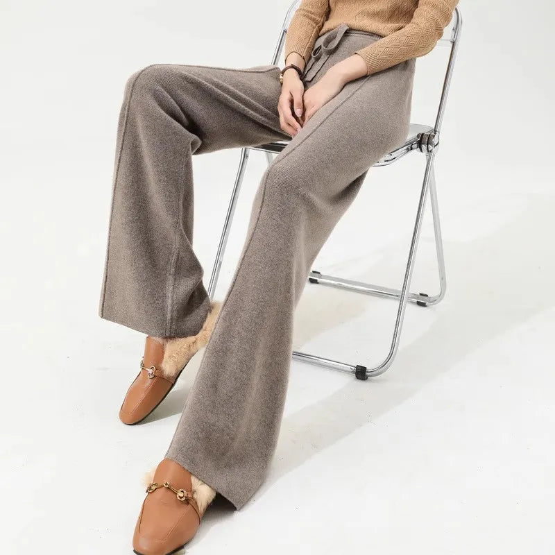 Women’s Wide Leg Drawstring Trousers with Elastic Waistband and Straight Cut