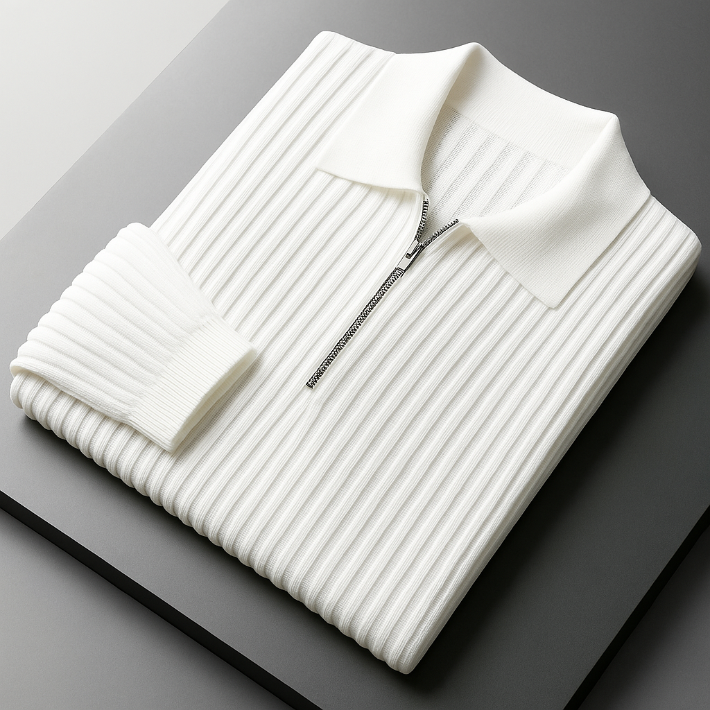 Men’s Ribbed Half-Zip Jumper – Collared Structured Knit