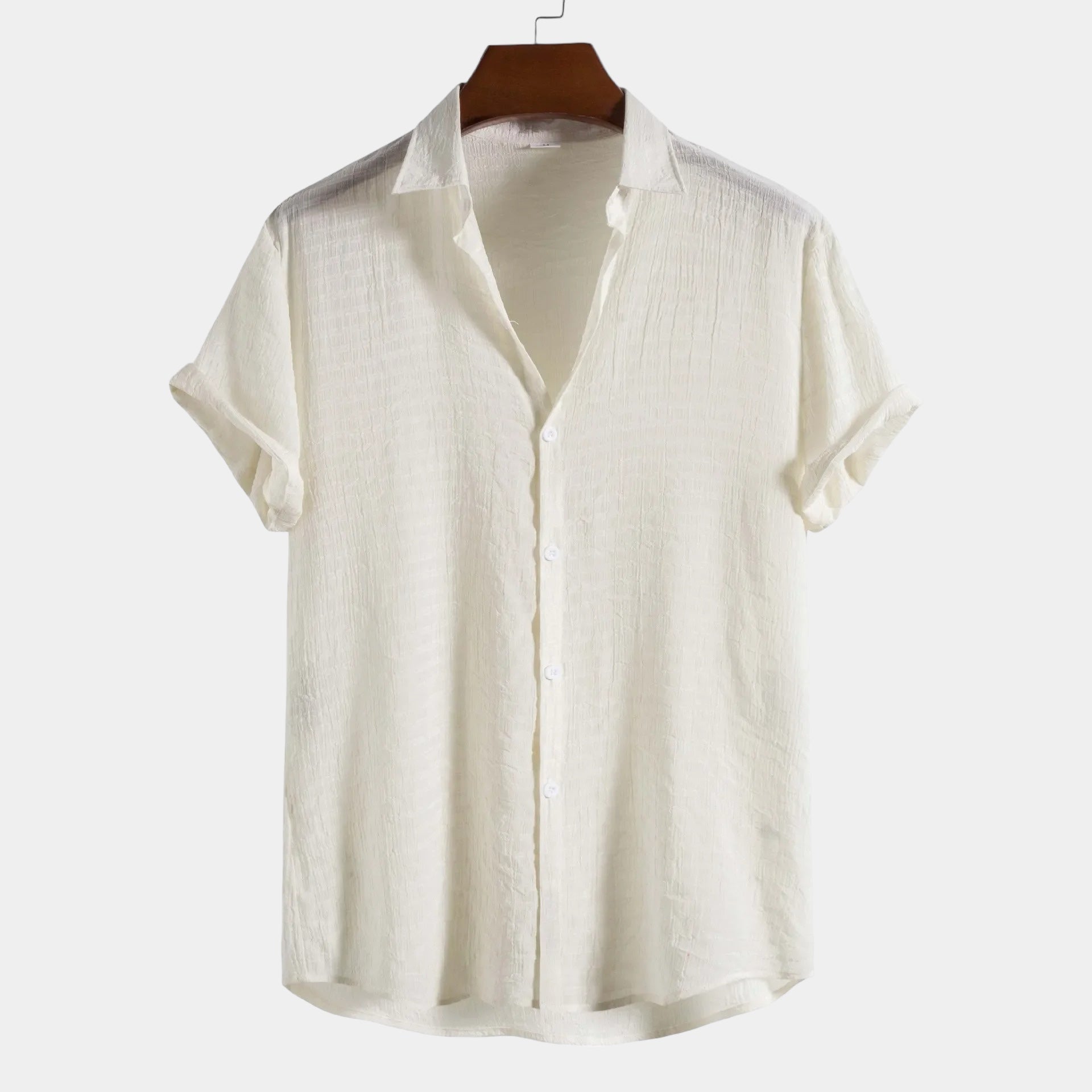 Men's Short Sleeve Button-Down Shirt - Pleated Texture