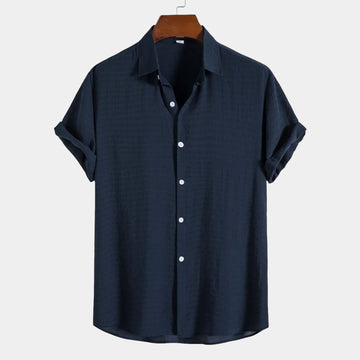 Men's Short Sleeve Button-Down Shirt - Pleated Texture