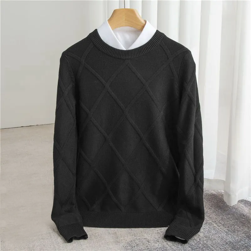Men’s Jumper – Crew Neck Long Sleeve Textured Knit with Ribbed Cuffs and Hem