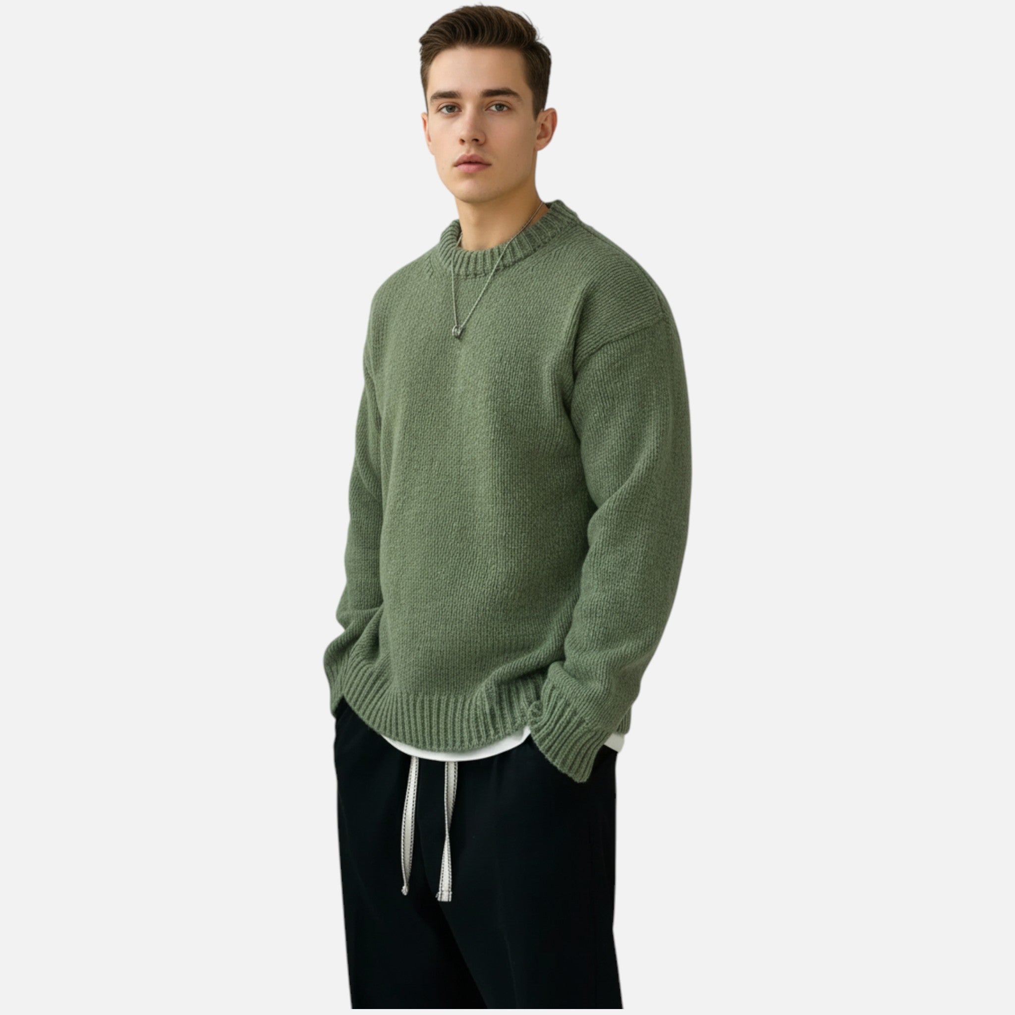 Men's Crew Neck Jumper - Long Sleeve - Ribbed Cuffs and Hem