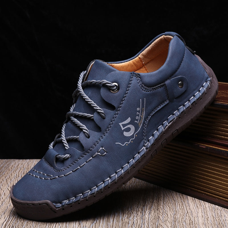 Men's Leather Lace-Up Casual Shoes with Hand-Stitched Detail