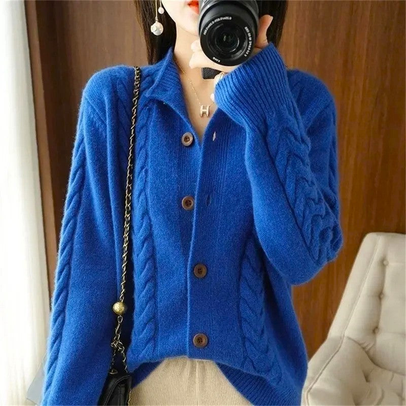 Women’s Cable Knit Cardigan – Button Front Long Sleeve Sweater with Ribbed Cuffs