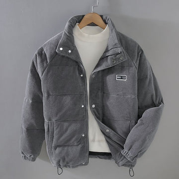 Men’s Quilted Stand Collar Puffer Jacket - Relaxed Fit Zip Front Outerwear