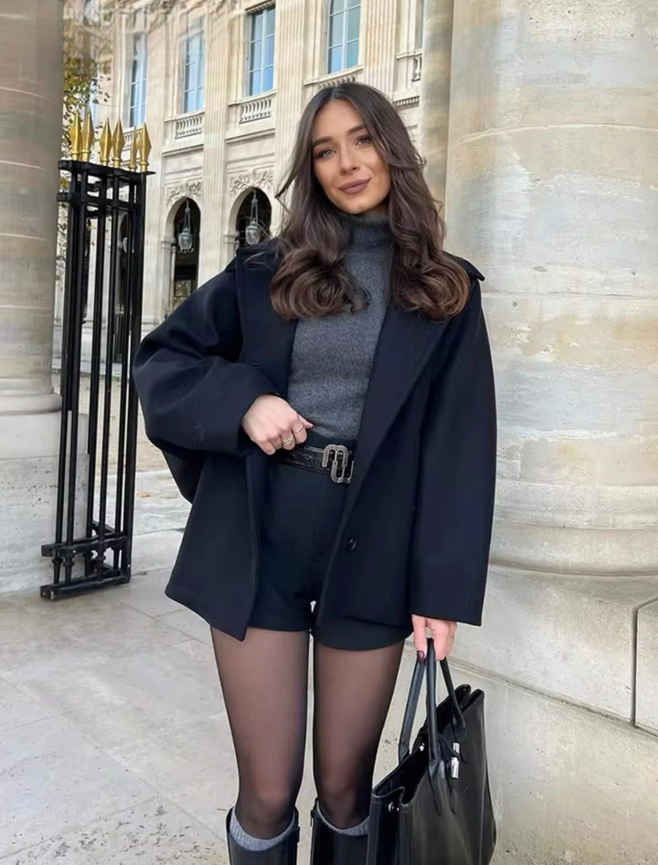 Women's Oversized Cropped Coat - Shirt Collar - Single Breasted - Batwing Sleeve - Hip Length