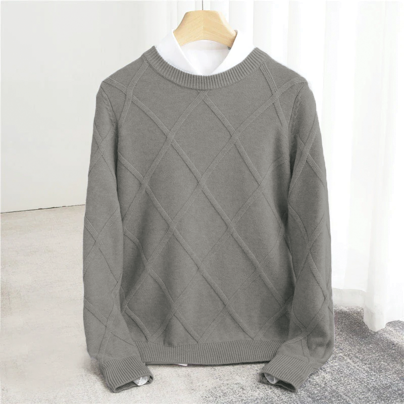 Men’s Jumper – Crew Neck Long Sleeve Textured Knit with Ribbed Cuffs and Hem