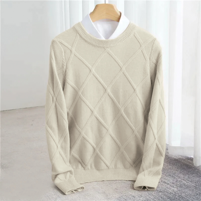 Men’s Jumper – Crew Neck Long Sleeve Textured Knit with Ribbed Cuffs and Hem