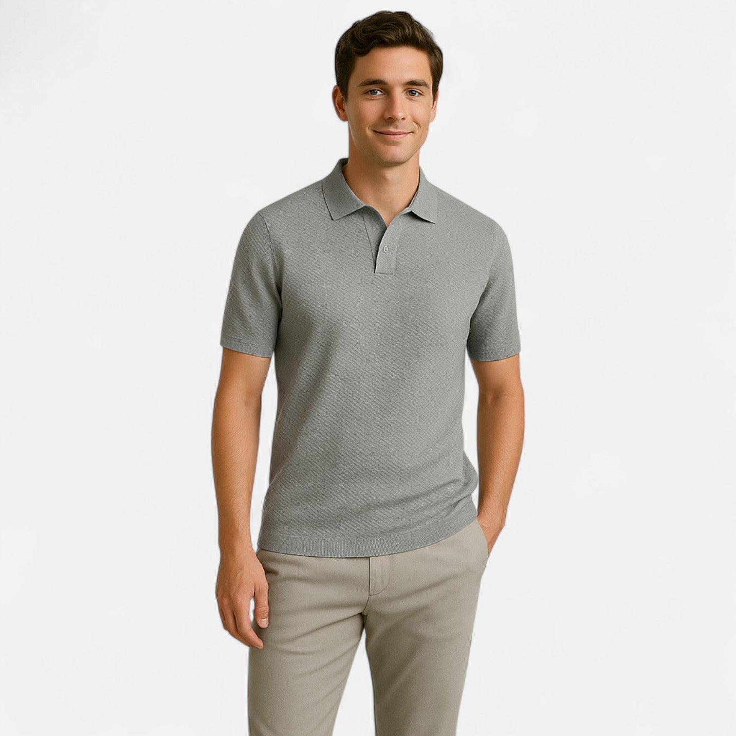 Men’s Textured Polo Shirt – Short Sleeve Tailored Fit with Structured Collar