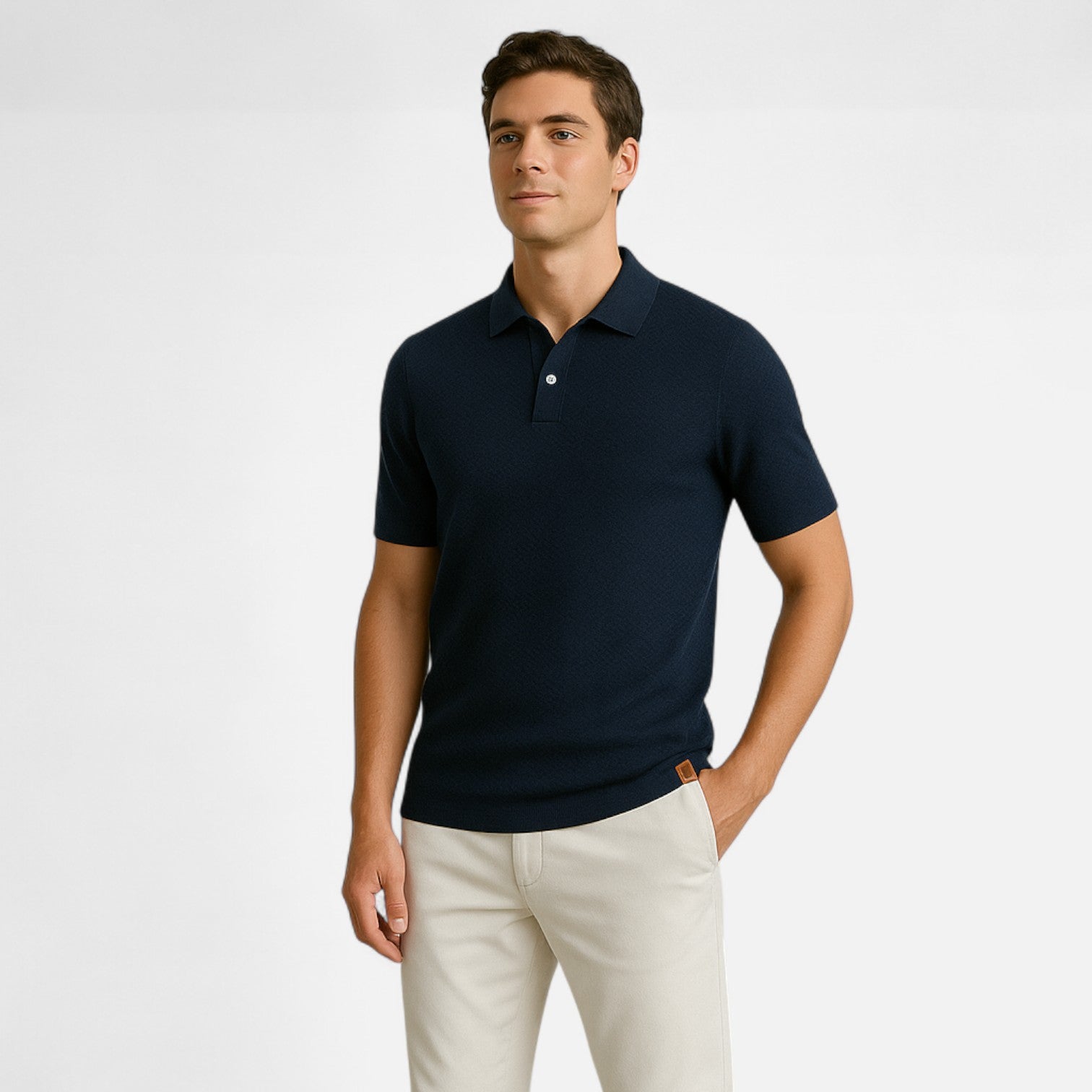 Men’s Textured Polo Shirt – Short Sleeve Tailored Fit with Structured Collar
