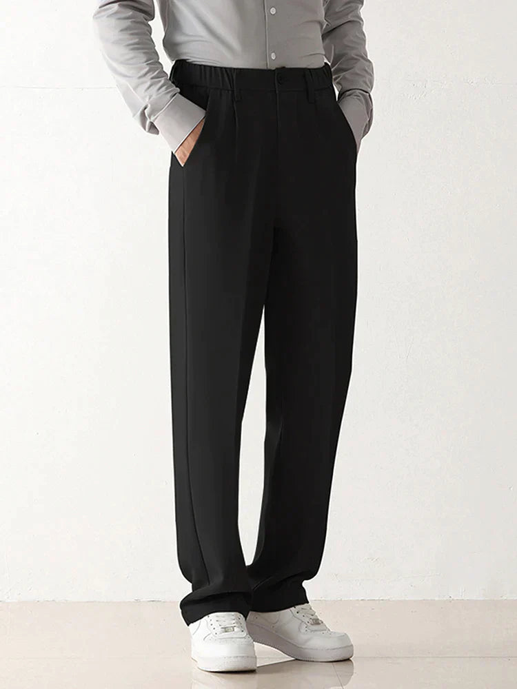 Men's Wide Leg Pleated Pants - High Waist Full Length