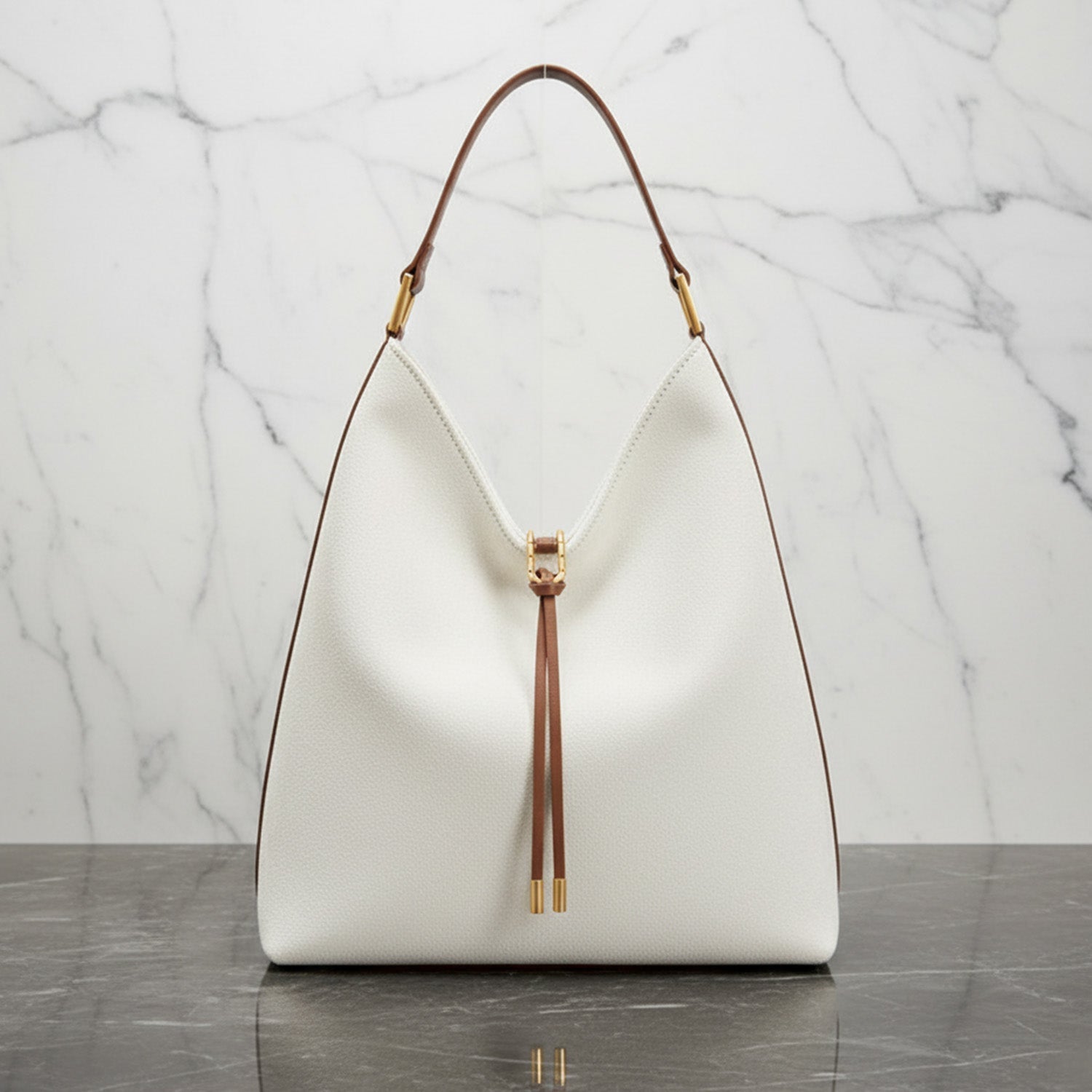 Women’s Slouchy Hobo Bag – Shoulder Bag with Drawstring Detail and Gold Tone Hardware