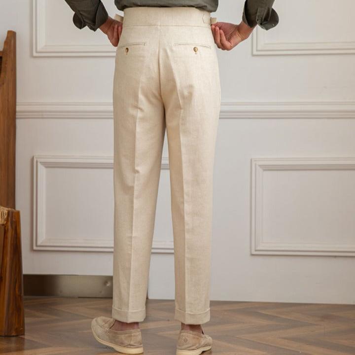 Men’s High-Waisted Pleated Trousers – Italian Style with Elongated Silhouette