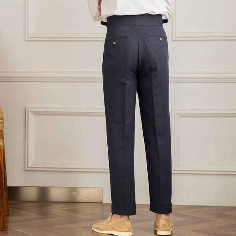 Men’s High-Waisted Pleated Trousers – Italian Style with Elongated Silhouette
