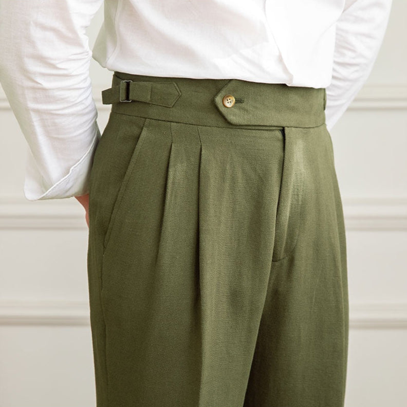 Men’s High-Waisted Pleated Trousers – Italian Style with Elongated Silhouette
