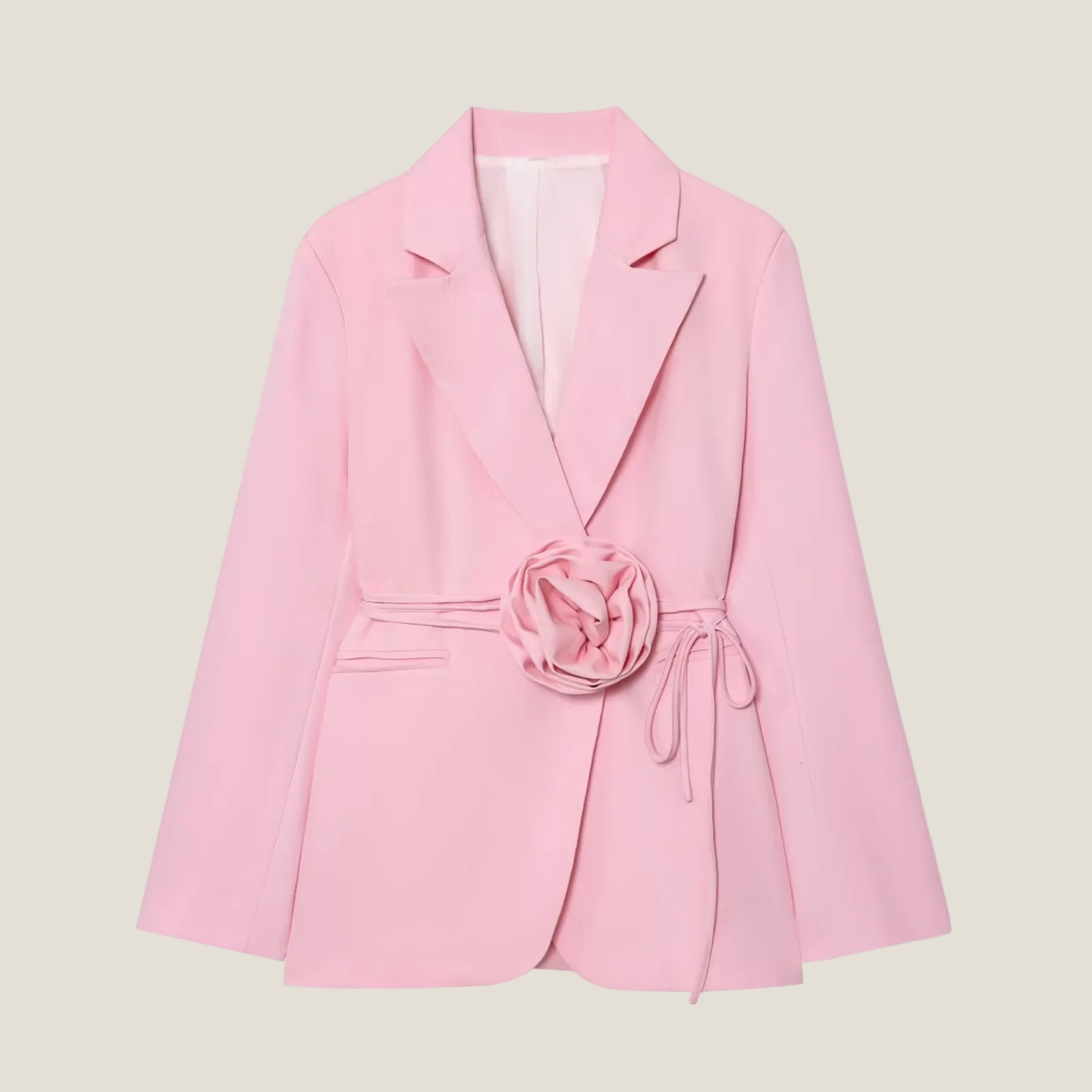 Women's Blazer with Floral Belt Detail - Long Sleeve
