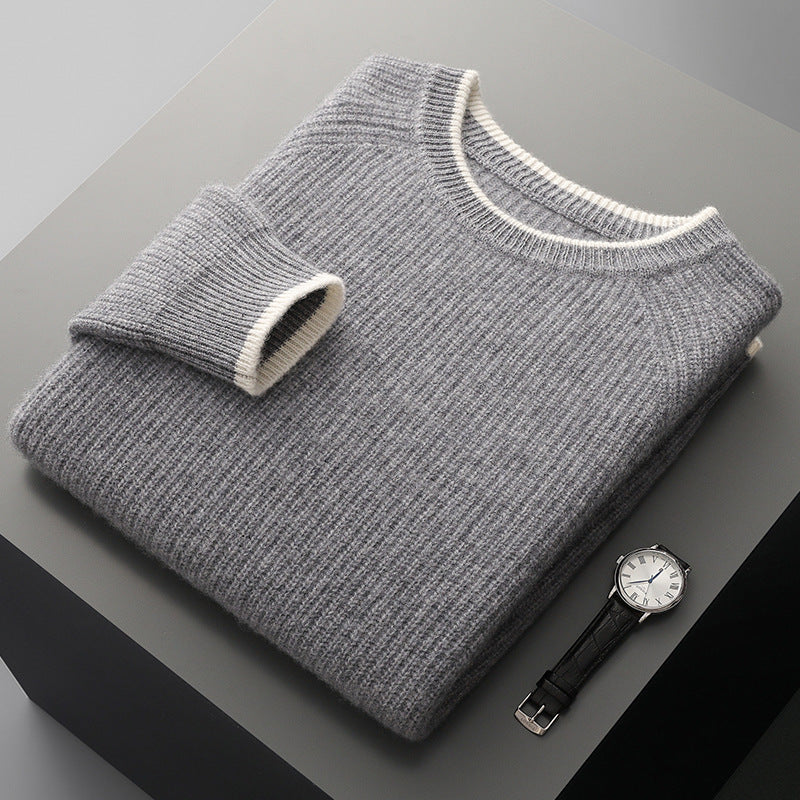 Men's Knit Jumper - Crew Neck Raglan Sleeve Ribbed Pullover