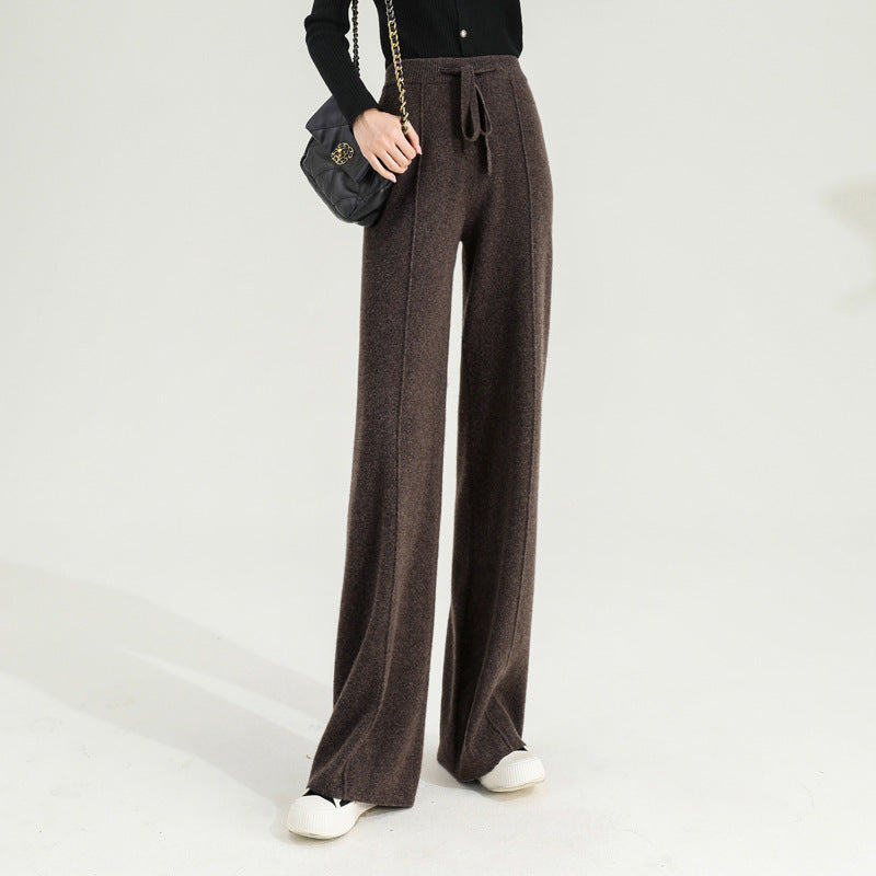 Women’s Wide Leg Drawstring Trousers with Elastic Waistband and Straight Cut