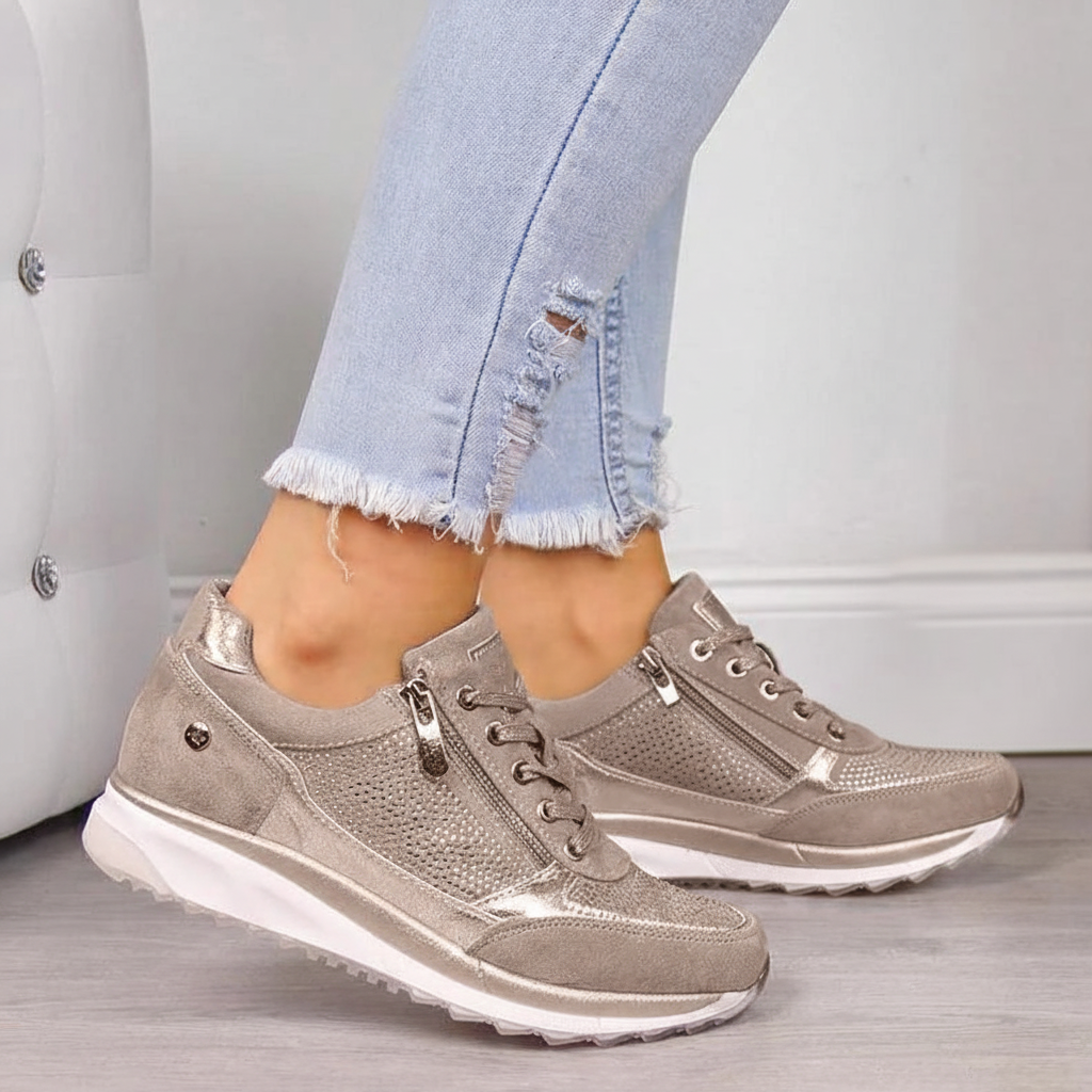 Women's Orthopedic Side Zip Lace-Up Platform Sneakers