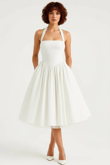 Women's Midi Dress - Halter Neck Corset Bodice A-Line