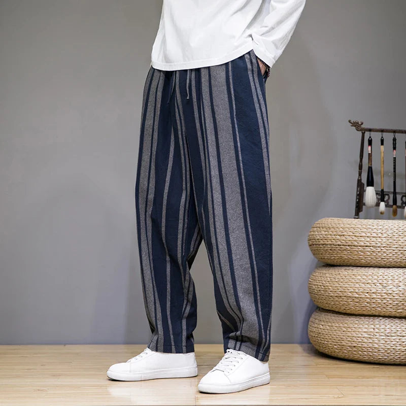Men’s Wide-Leg Stripe Trousers – Relaxed Fit Casual Statement Pants