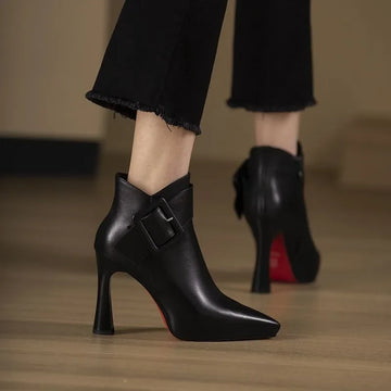 Women’s Pointed Toe Ankle Boots – Buckle Detail High Heel