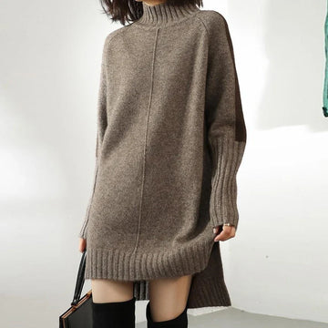 Women’s High-Neck Knit Jumper Dress – Relaxed Longline Silhouette