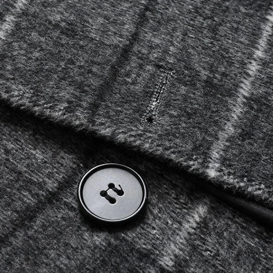 Men’s Mid Length Plaid Coat – Button Front Business Casual Overcoat with Notched Lapel