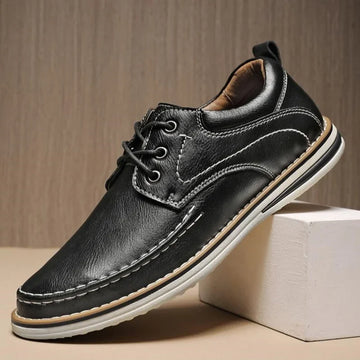 Men's Genuine Leather Lace Up Casual Shoes - Contrast Stitch - Layered Sole