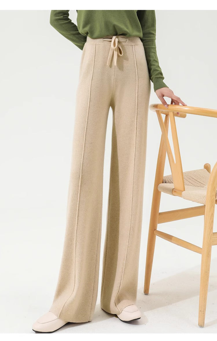 Women’s Wide Leg Drawstring Trousers with Elastic Waistband and Straight Cut