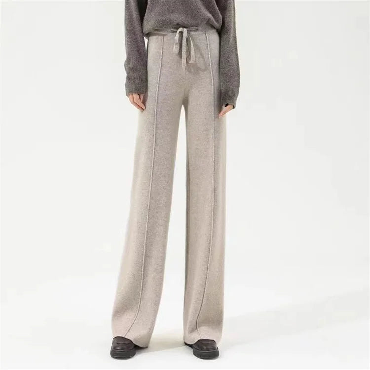 Women’s Wide Leg Drawstring Trousers with Elastic Waistband and Straight Cut