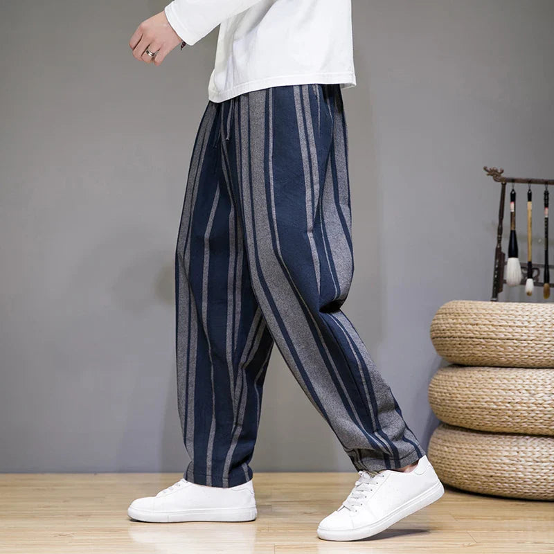 Men’s Wide-Leg Stripe Trousers – Relaxed Fit Casual Statement Pants