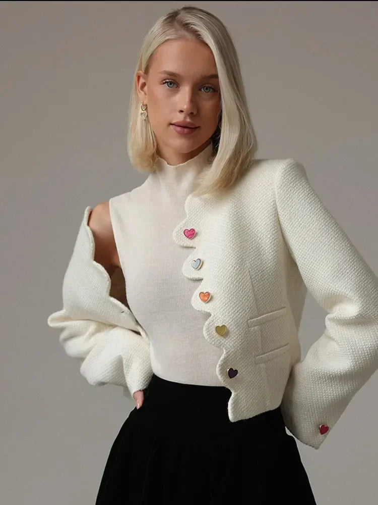 Women’s Scalloped Edge Jacket and Mini Skirt Two Piece Set with Button Front