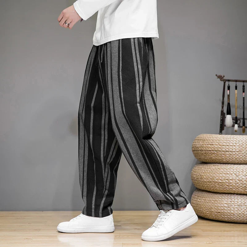 Men’s Wide-Leg Stripe Trousers – Relaxed Fit Casual Statement Pants
