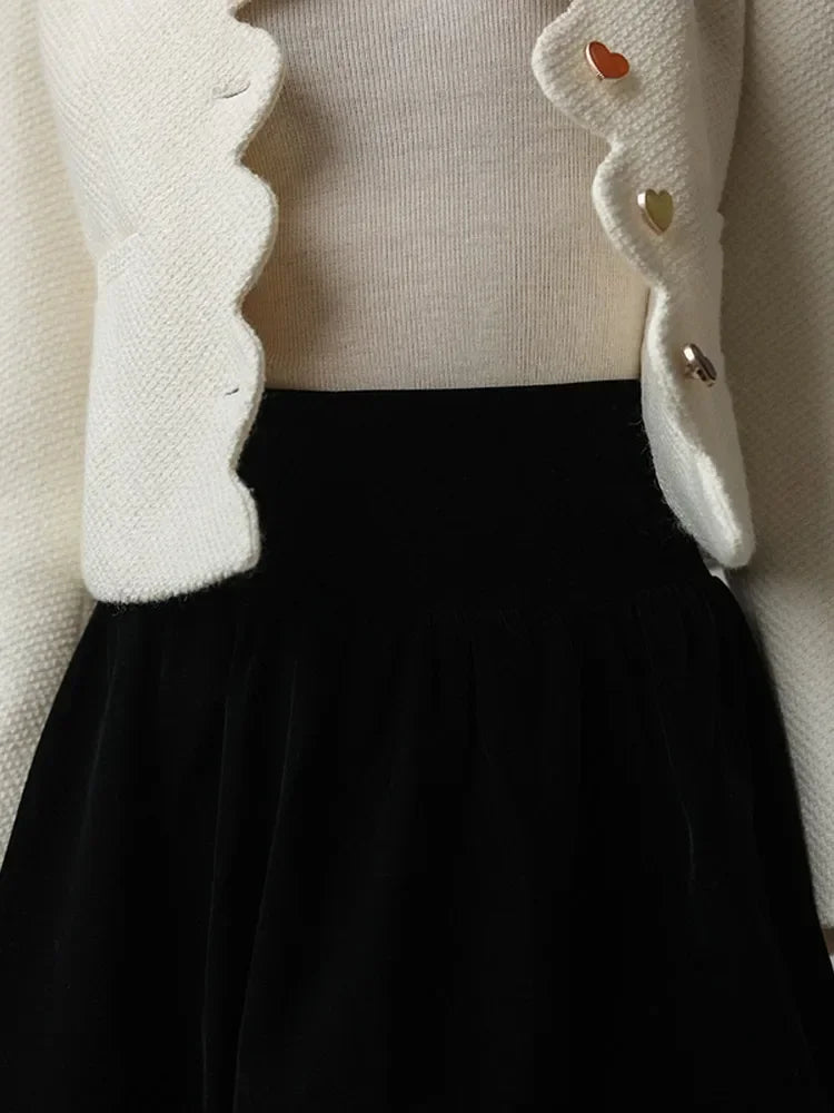 Women’s Scalloped Edge Jacket and Mini Skirt Two Piece Set with Button Front