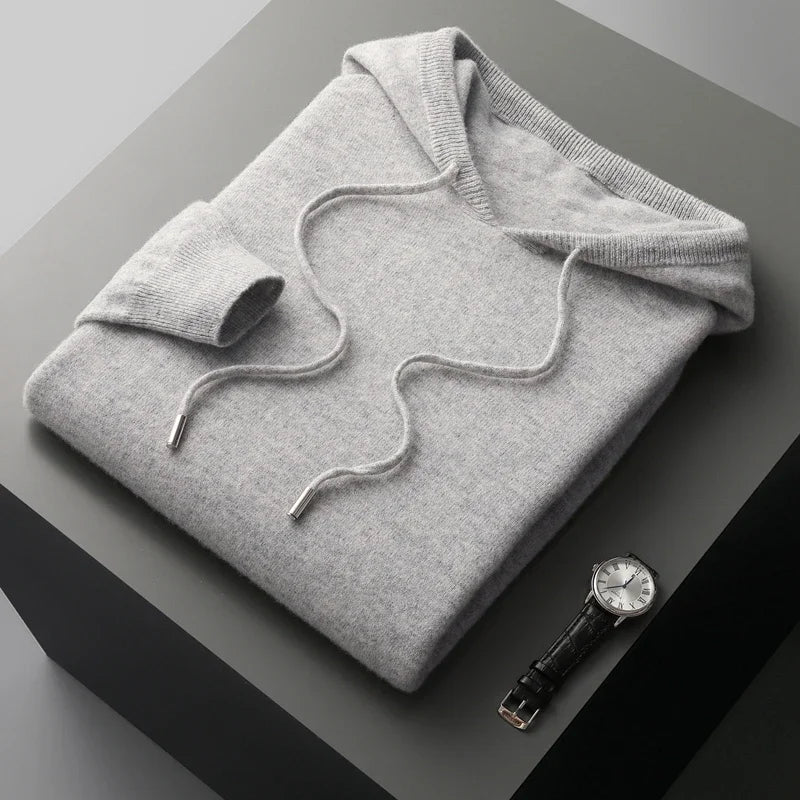 Men’s Hooded Jumper – Minimal Long Sleeve Pullover with Drawstring Detail