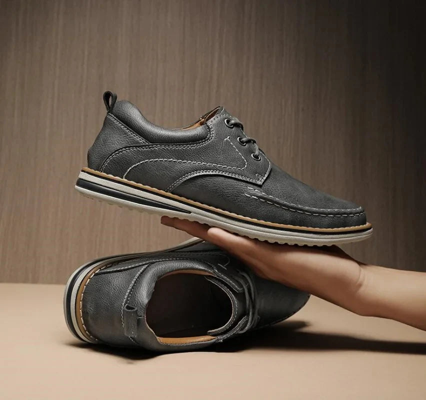 Men's Genuine Leather Lace Up Casual Shoes - Contrast Stitch - Layered Sole