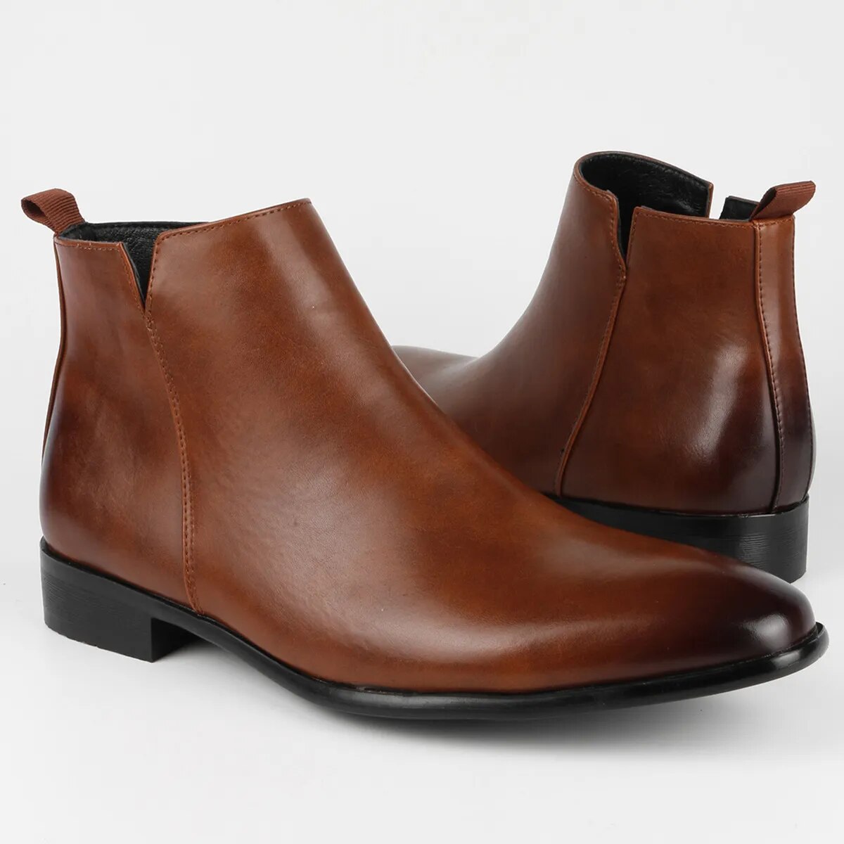 Men's Chelsea Boots - Pointed Toe - Ankle Height - Side Zip - Pull Tab