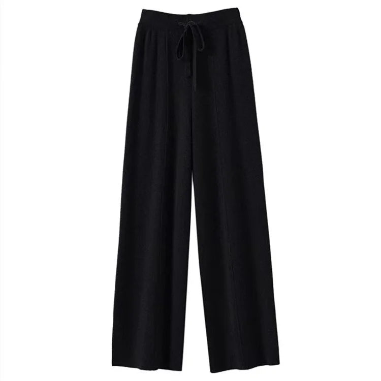 Women’s Wide Leg Drawstring Trousers with Elastic Waistband and Straight Cut