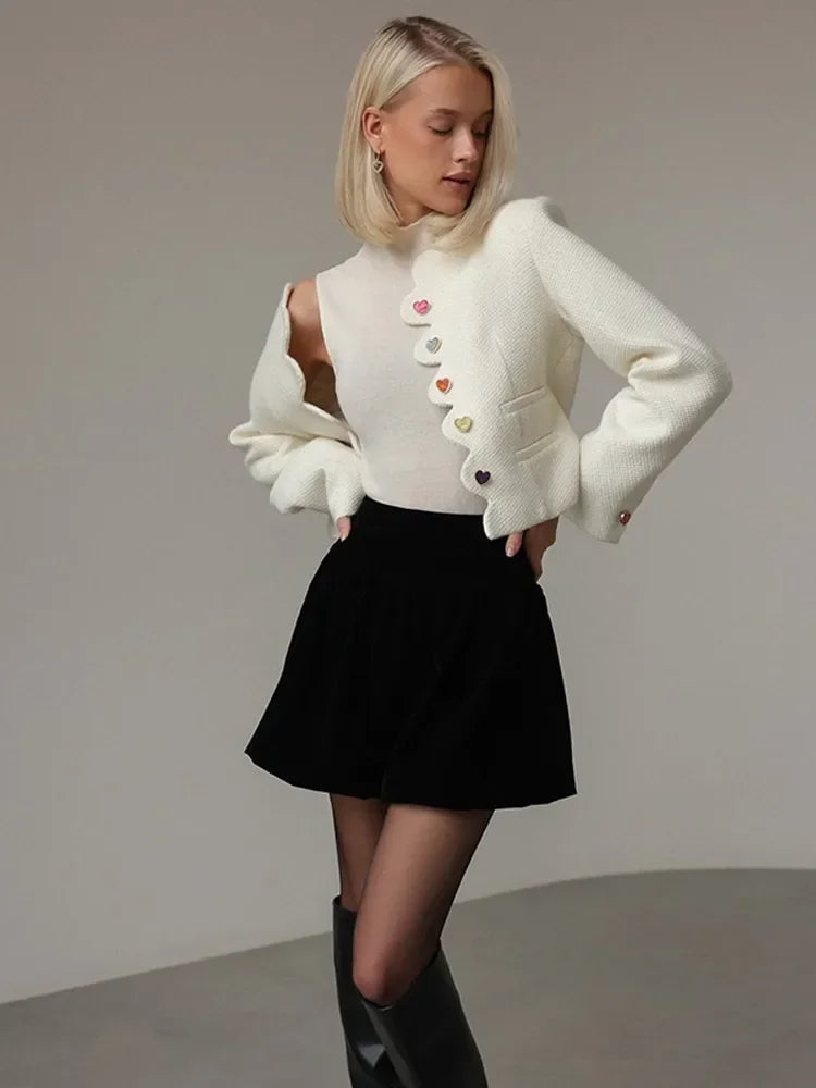 Women’s Scalloped Edge Jacket and Mini Skirt Two Piece Set with Button Front