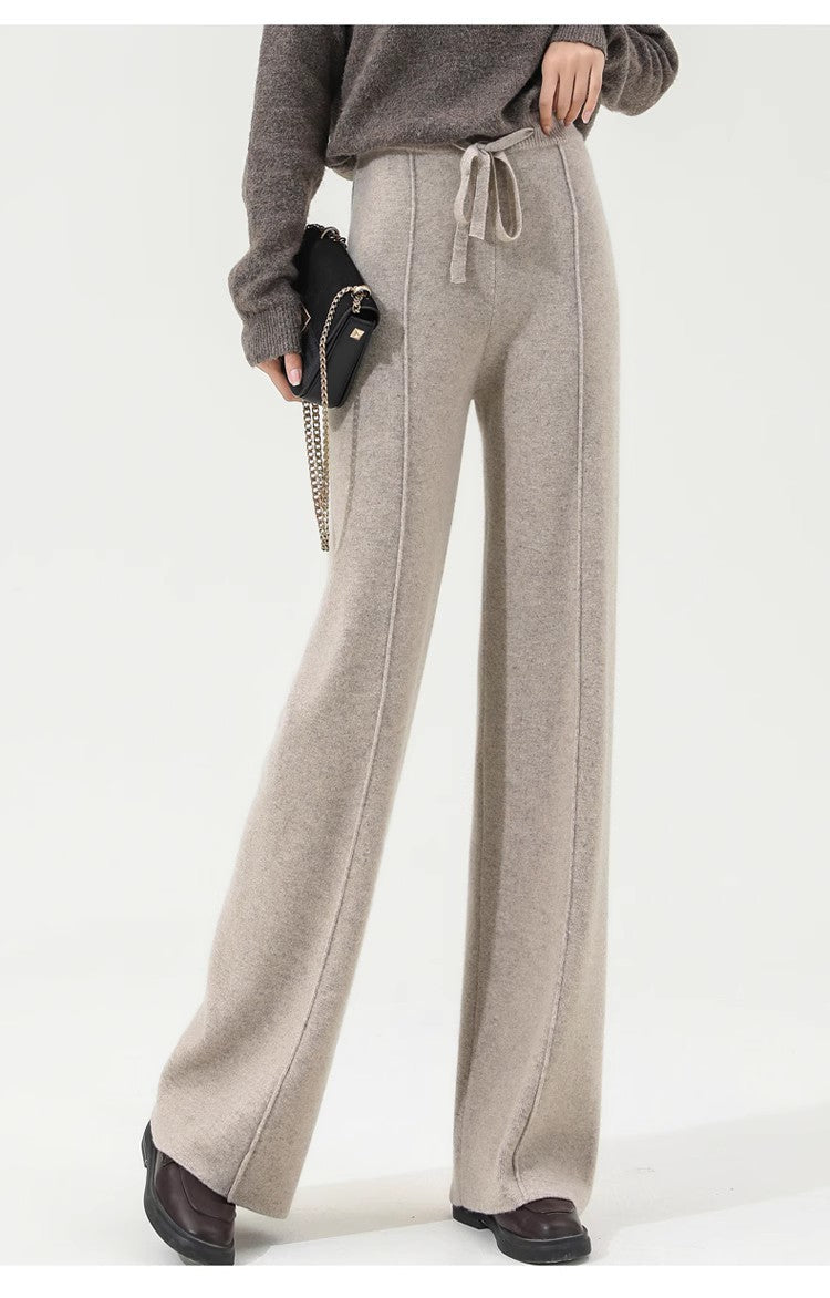 Women’s Wide Leg Drawstring Trousers with Elastic Waistband and Straight Cut
