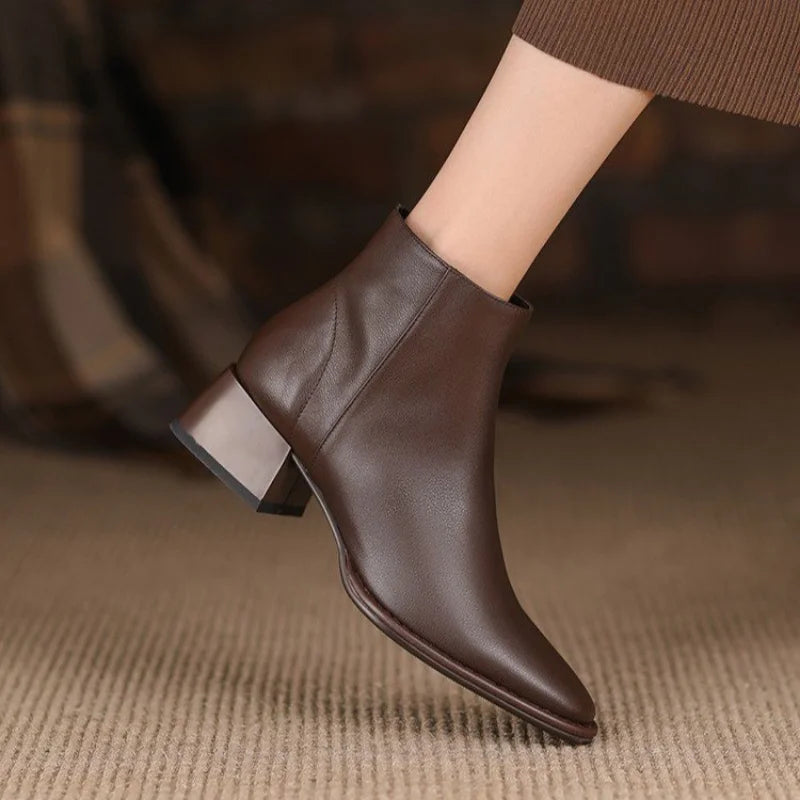 Women’s Ankle Boots – Chunky Block Heel Slip On Boots with Almond Toe