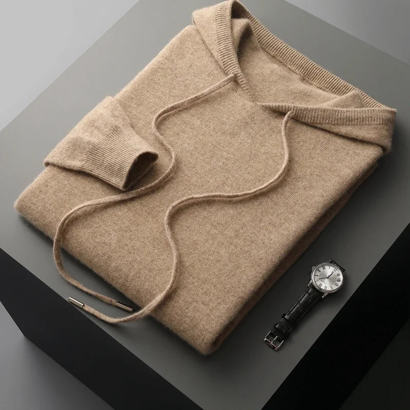 Men’s Hooded Jumper – Minimal Long Sleeve Pullover with Drawstring Detail