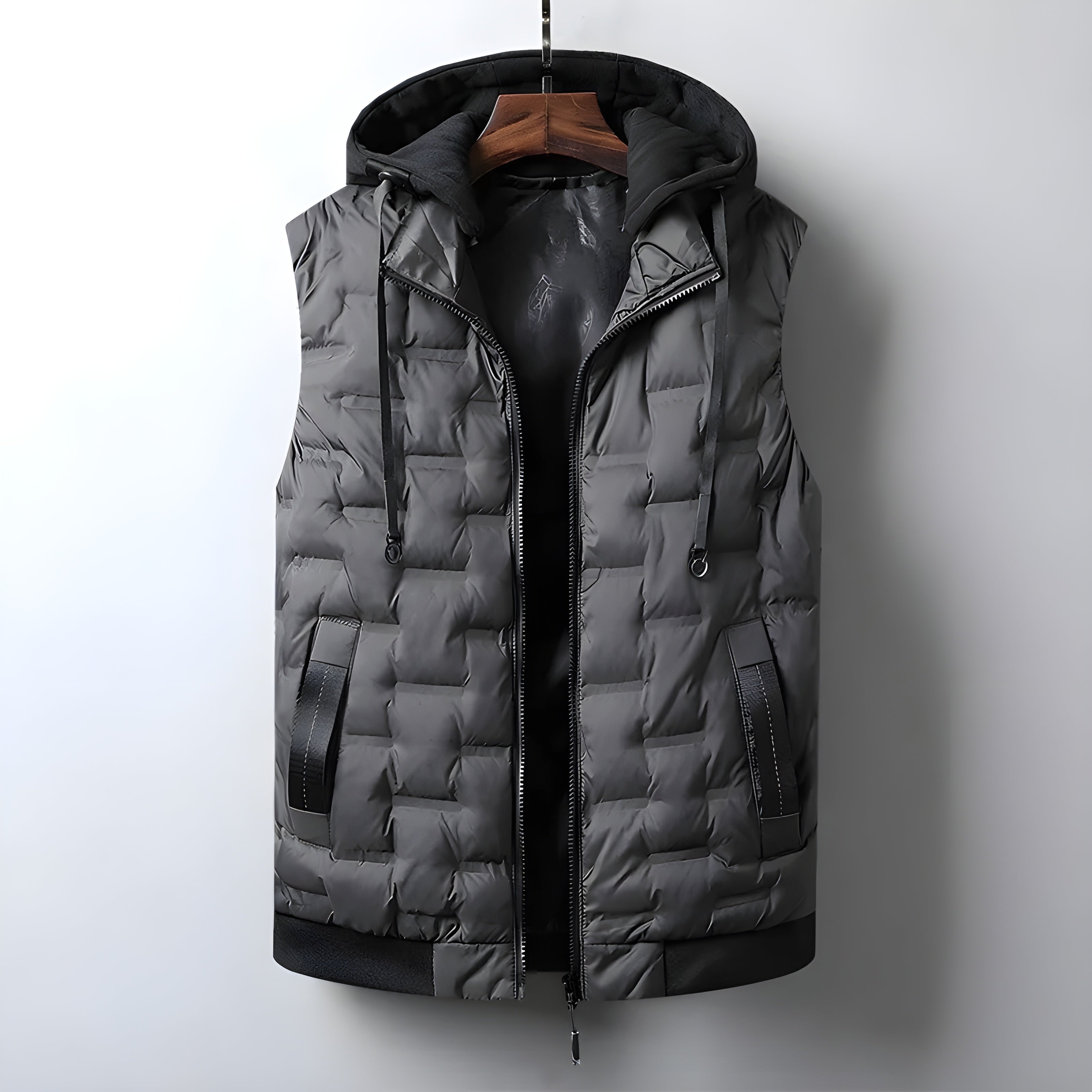 Men’s Hooded Puffer Vest – Zip Front Sleeveless Quilted Gilet with Drawstring Hood