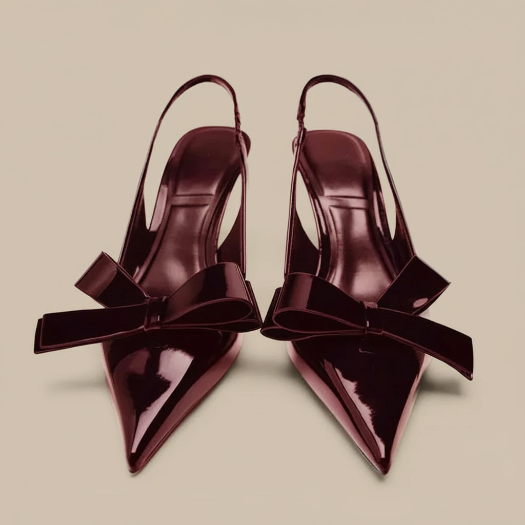 Women’s Patent Slingback Heels – Pointed Toe Bow Detail Design